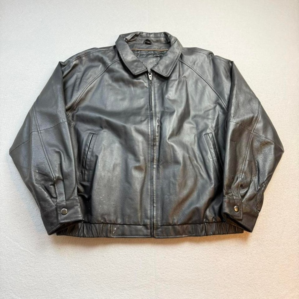 Vintage St. John's Bay Black Genuine Leather Bomber Jacket XL